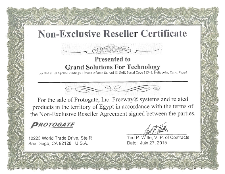 PROTOGATE CERTIFICATE